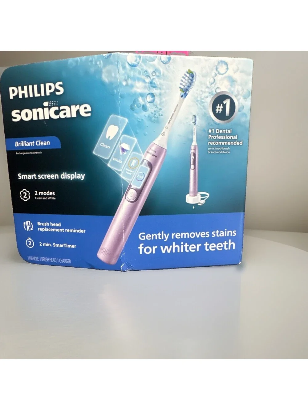 Philips Sonicare Brilliant Clean Sonic Rechargeable Pink Smart Screen, 2 Modes